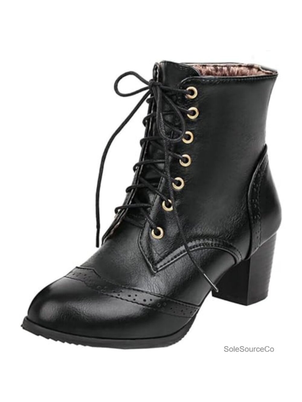Uniquelly Faux Leather Lace Up Ankle Booties Victorian Chunky Heel